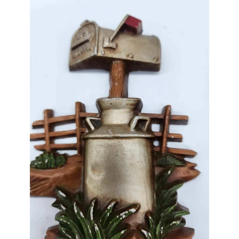 Vintage Homco Rustic Farm Wall Plaques Set of 3 Wagon Mailbox Axe Wood Stump